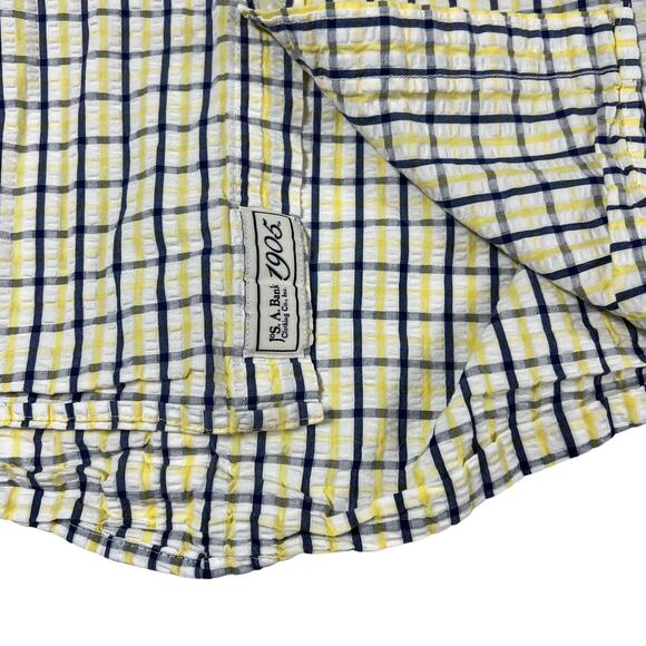 Jos A Bank 1905 Mens Tailored Fit Shirt XL Check Cotton Short Sleeve Blue Yellow - Picture 5 of 12